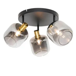 Plafondspot zwart met goud met smoke glas 3-lichts - Zuzanna