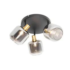 Plafondspot zwart met goud met smoke glas 3-lichts - Zuzanna