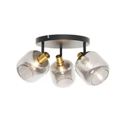 Plafondspot zwart met goud met smoke glas 3-lichts - Zuzanna