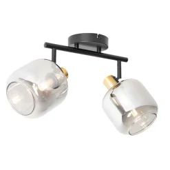 Plafondspot zwart met goud met smoke glas 2-lichts - Zuzanna