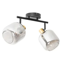 Plafondspot zwart met goud met smoke glas 2-lichts - Zuzanna