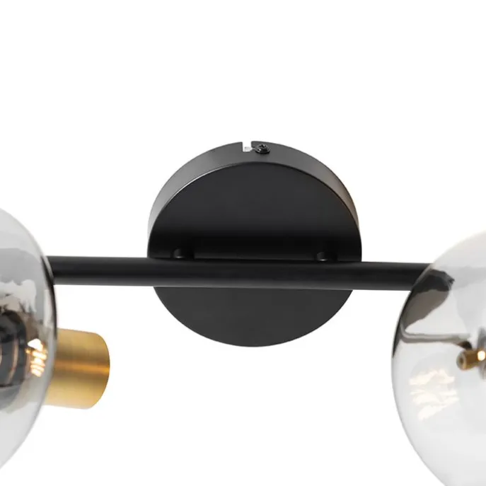 Plafondspot zwart met goud met smoke glas 2-lichts - Zuzanna