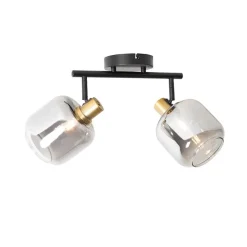 Plafondspot zwart met goud met smoke glas 2-lichts - Zuzanna