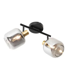 Plafondspot zwart met goud met smoke glas 2-lichts - Zuzanna