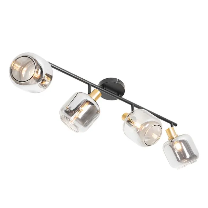 Plafondspot zwart met goud met smoke glas 4-lichts - Zuzanna