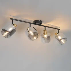 Plafondspot zwart met goud met smoke glas 4-lichts - Zuzanna