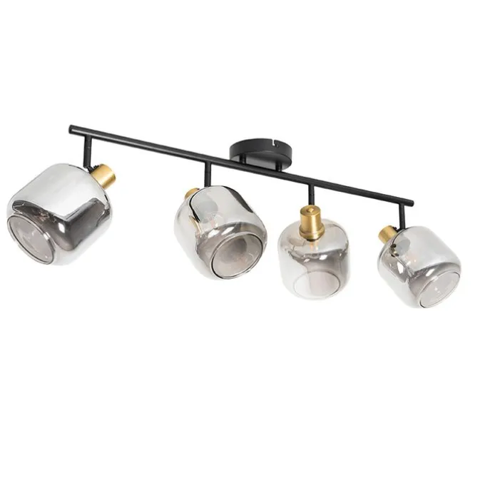 Plafondspot zwart met goud met smoke glas 4-lichts - Zuzanna