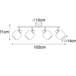 Plafondspot zwart met goud met smoke glas 4-lichts - Zuzanna