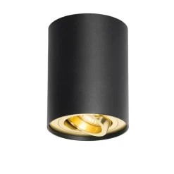 Plafondspot zwart met goud draai- en kantelbaar - Rondoo up