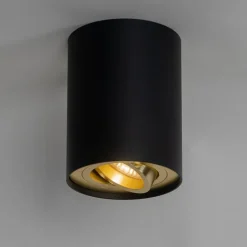 Plafondspot zwart met goud draai- en kantelbaar - Rondoo up