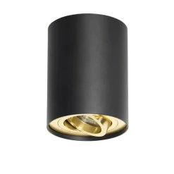 Plafondspot zwart met goud draai- en kantelbaar - Rondoo up