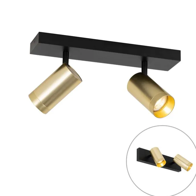 Plafondspot zwart met goud verstelbaar 2-lichts - Jeana Luxe