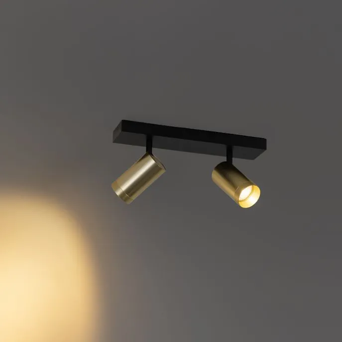 Plafondspot zwart met goud verstelbaar 2-lichts - Jeana Luxe