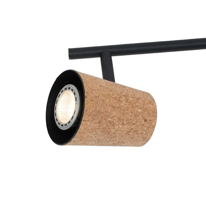 Plafondspot zwart met kurk kap 4-lichts verstelbaar - Corky