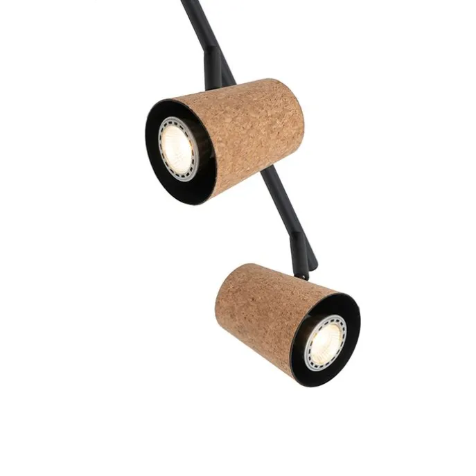 Plafondspot zwart met kurk kap 4-lichts verstelbaar - Corky