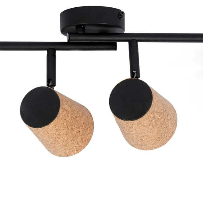 Plafondspot zwart met kurk kap 4-lichts verstelbaar - Corky