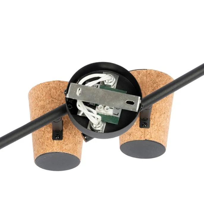 Plafondspot zwart met kurk kap 4-lichts verstelbaar - Corky