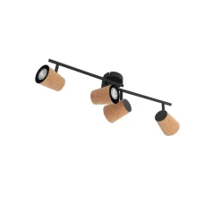 Plafondspot zwart met kurk kap 4-lichts verstelbaar - Corky