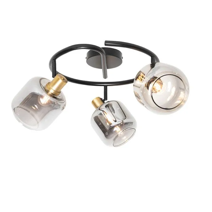 Plafondspot zwart met smoke glas rond 3-lichts - Zuzanna