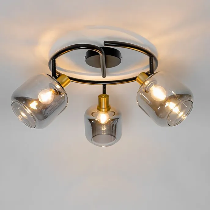 Plafondspot zwart met smoke glas rond 3-lichts - Zuzanna