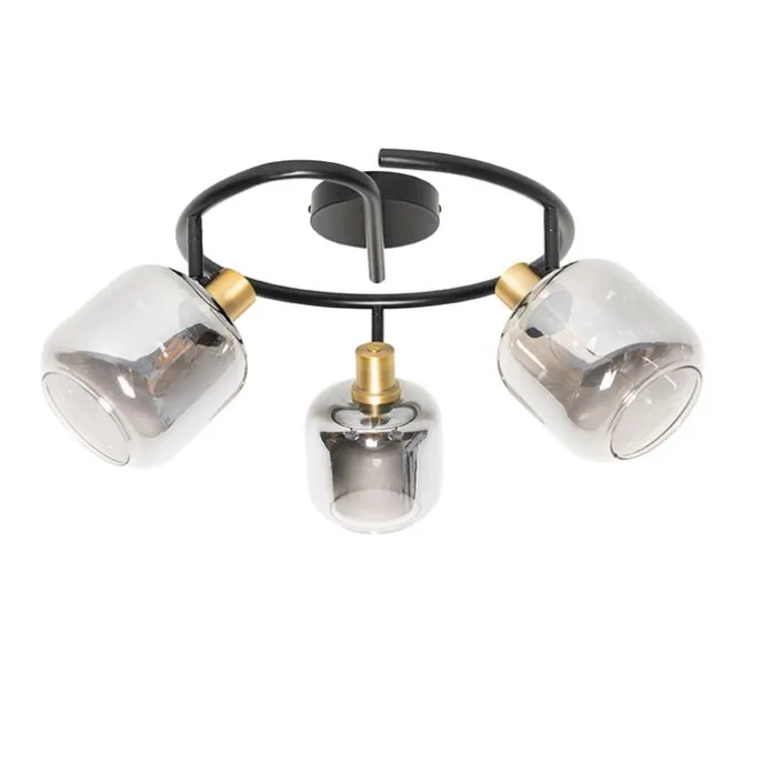 Plafondspot zwart met smoke glas rond 3-lichts - Zuzanna