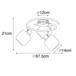 Plafondspot zwart met smoke glas rond 3-lichts - Zuzanna