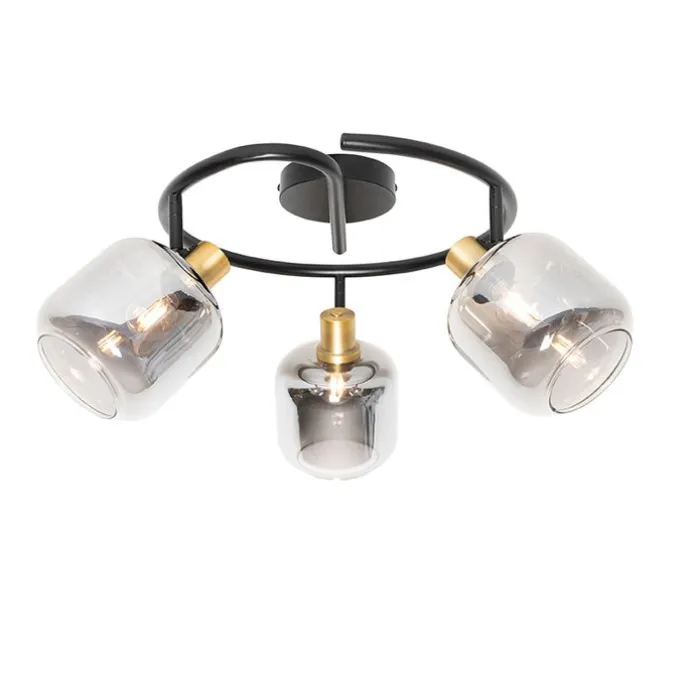 Plafondspot zwart met smoke glas rond 3-lichts - Zuzanna