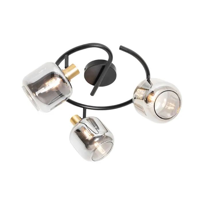 Plafondspot zwart met smoke glas rond 3-lichts - Zuzanna