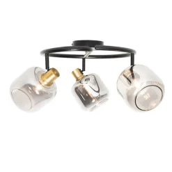 Plafondspot zwart met smoke glas rond 3-lichts - Zuzanna