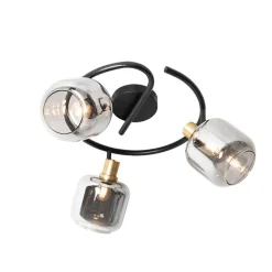 Plafondspot zwart met smoke glas rond 3-lichts - Zuzanna