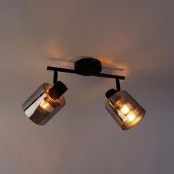 Plafondspot zwart met smoke glas 2-lichts verstelbaar - Laura