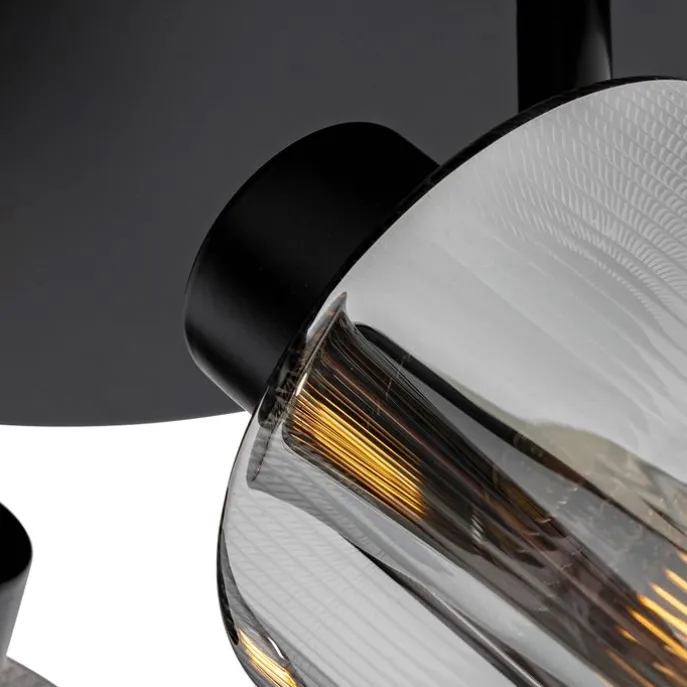 Plafondspot zwart met smoke glas rond 3-lichts verstelbaar - Laura