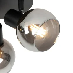 Plafondspot zwart met smoke glas 3-lichts - Vidro