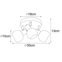 Plafondspot zwart met smoke glas 3-lichts - Vidro
