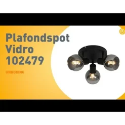 Plafondspot zwart met smoke glas 3-lichts - Vidro
