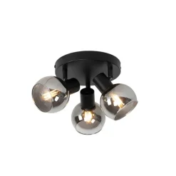 Plafondspot zwart met smoke glas 3-lichts - Vidro
