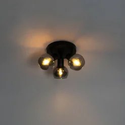 Plafondspot zwart met smoke glas 3-lichts - Vidro