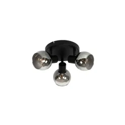 Plafondspot zwart met smoke glas 3-lichts - Vidro