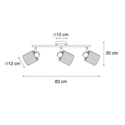 Plafondspot zwart met smoke glas 3-lichts verstelbaar - Laura