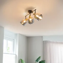 Plafondspot zwart met smoke glas langwerpig 3-lichts - Zuzanna