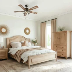 Plafondventilator brons met hout 110cm 3-lichts met trekschakelaar - Mistral