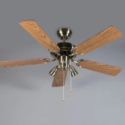 Plafondventilator brons met hout 110cm 3-lichts met trekschakelaar - Mistral