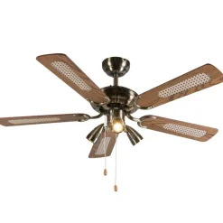 Plafondventilator brons met hout 110cm 3-lichts met trekschakelaar - Mistral