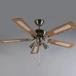 Plafondventilator brons met hout 110cm 3-lichts met trekschakelaar - Mistral