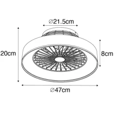 Plafondventilator grijs 47cm incl. LED dimbaar met afstandsbediening - Emily