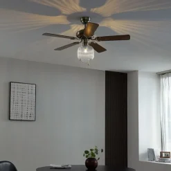 Plafondventilator messing met hout 107.5cm met trekschakelaar - Mistral Karel