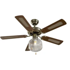 Plafondventilator messing met hout 107.5cm met trekschakelaar - Mistral Karel