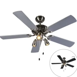 Plafondventilator staal 110cm 3-lichts met trekschakelaar - Mistral