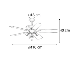 Plafondventilator staal 110cm 3-lichts met trekschakelaar - Mistral