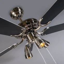 Plafondventilator staal 110cm 3-lichts met trekschakelaar - Mistral